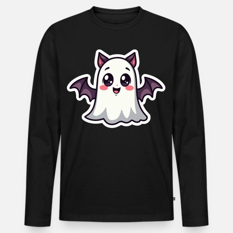 Halloween Fledermaus Geist - Männer Premium Bio Langarmshirt - Schwarz