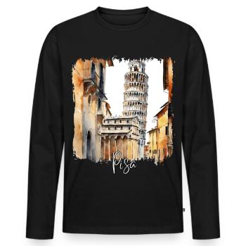 Watercolor of Pisa, Pisa Italy - Men's Premium Organic Long Sleeve Shirt - black - Front - Nico (187cm)