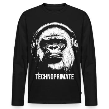 Techno Primate Casque Ape Art # 4 Blanc - T-shirt manches longues Premium bio Homme - noir - Devant - Nico (187cm)