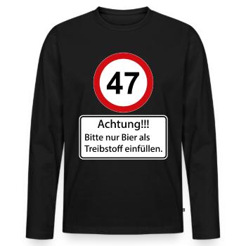 47 Achtung nur Bier als Treibstoff einfüllen - Männer Premium Bio Langarmshirt - Schwarz - Vorne - Nico (187cm)