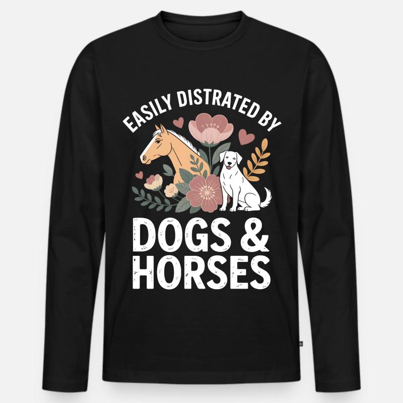 Hunde & Pferde Ablenkung Motiv - Männer Premium Bio Langarmshirt - Schwarz