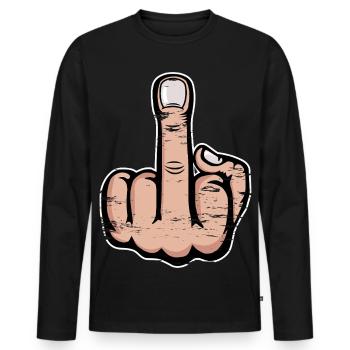 Middle finger stinky finger design used look - Men's Premium Organic Long Sleeve Shirt - black - Front - Nico (187cm)