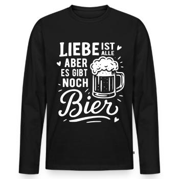 Liebe ist alle - Es gibt noch Bier - Männer Premium Bio Langarmshirt - Schwarz - Vorne - Nico (187cm)