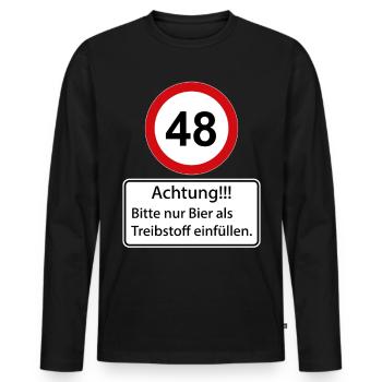 48 Achtung nur Bier als Treibstoff einfüllen - Männer Premium Bio Langarmshirt - Schwarz - Vorne - Nico (187cm)
