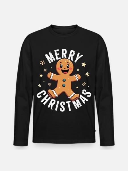 Gingerbread Man, Merry Christmas - Men's Premium Organic Long Sleeve Shirt - black