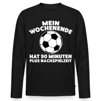 Mon week-end compte 90 minutes plus le temps additionnel - T-shirt manches longues Premium bio Homme - noir - Devant - Nico (187cm)