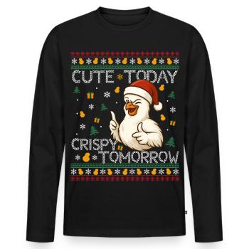 Christmas Black Humor-Ugly Christmas Chicken - Men's Premium Organic Long Sleeve Shirt - black - Front - Nico (187cm)