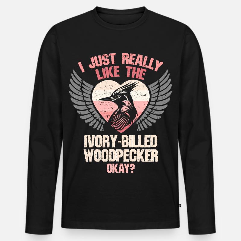 Elfenbein Specht Vogelbeobachter - Männer Premium Bio Langarmshirt - Schwarz