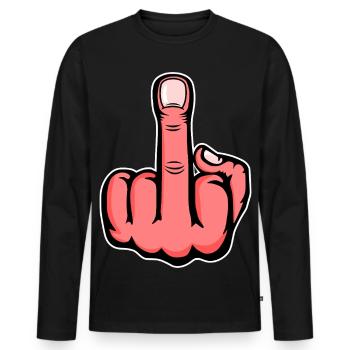 Doigt du milieu doigt puant Design rose - T-shirt manches longues Premium bio Homme - noir - Devant - Nico (187cm)