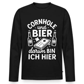 Cornhole et la bière - c’est pourquoi je suis ici - T-shirt manches longues Premium bio Homme - noir - Devant - Nico (187cm)