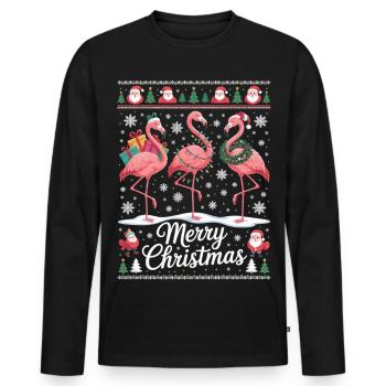 Flamingo Weihnachts Shirt  mit Santa und Geschenk - Männer Premium Bio Langarmshirt - Schwarz - Vorne - Nico (187cm)