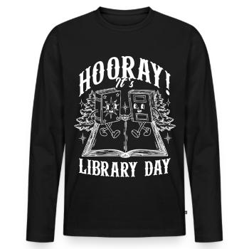 Bibliothécaire de jour Bibliothécaire de lecture - T-shirt manches longues Premium bio Homme - noir - Devant - Nico (187cm)