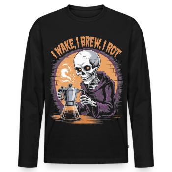 Wake, Brew, Rot Skeleton Coffee Halloween Design - Men's Premium Organic Long Sleeve Shirt - black - Front - Nico (187cm)