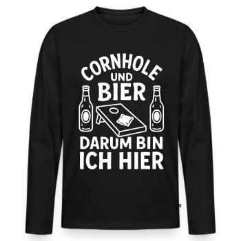 Cornhole und Bier - Darum bin ich hier - Männer Premium Bio Langarmshirt - Schwarz - Vorne - Nico (187cm)