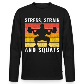Stress Strain et squats, T-shirt de gymnastique drôle d’ingénieur - T-shirt manches longues Premium bio Homme - noir - Devant - Nico (187cm)