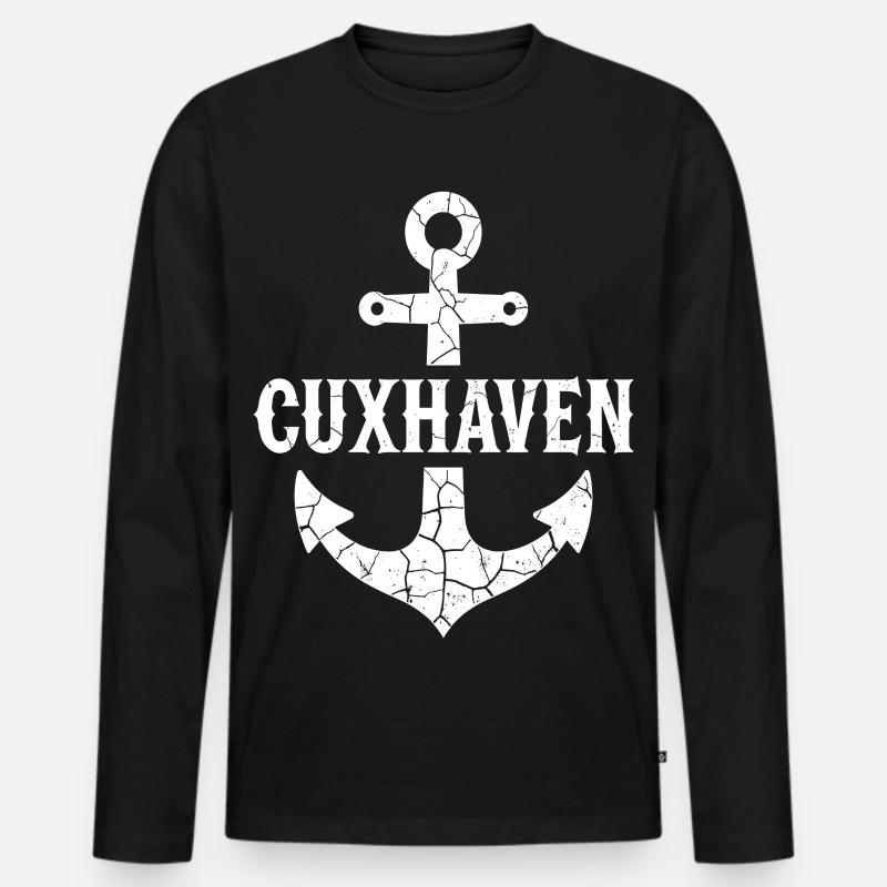 Anker Cuxhaven Nordsee - Männer Premium Bio Langarmshirt - Schwarz