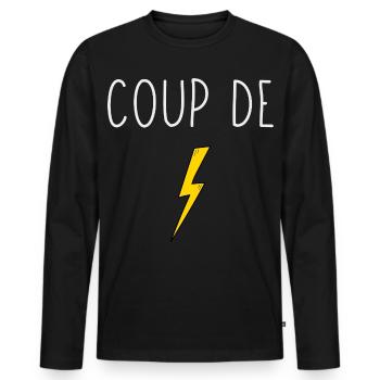 Coup de foudre minimalist design yellow lightning bolt - Men's Premium Organic Long Sleeve Shirt - black - Front - Nico (187cm)