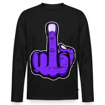 Middle Finger Stinky Finger Design Purple Used - Men's Premium Organic Long Sleeve Shirt - black - Front - Nico (187cm)