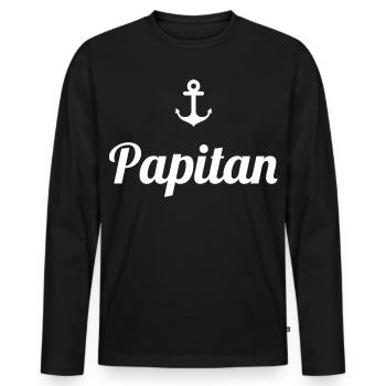 Papitän Funny Pun Capitaine Papa Ancre - T-shirt manches longues Premium bio Homme - noir - Devant - Nico (187cm)