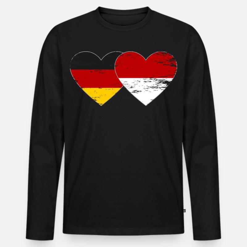 Deutschland Monaco Flagge Herz - Männer Premium Bio Langarmshirt - Schwarz