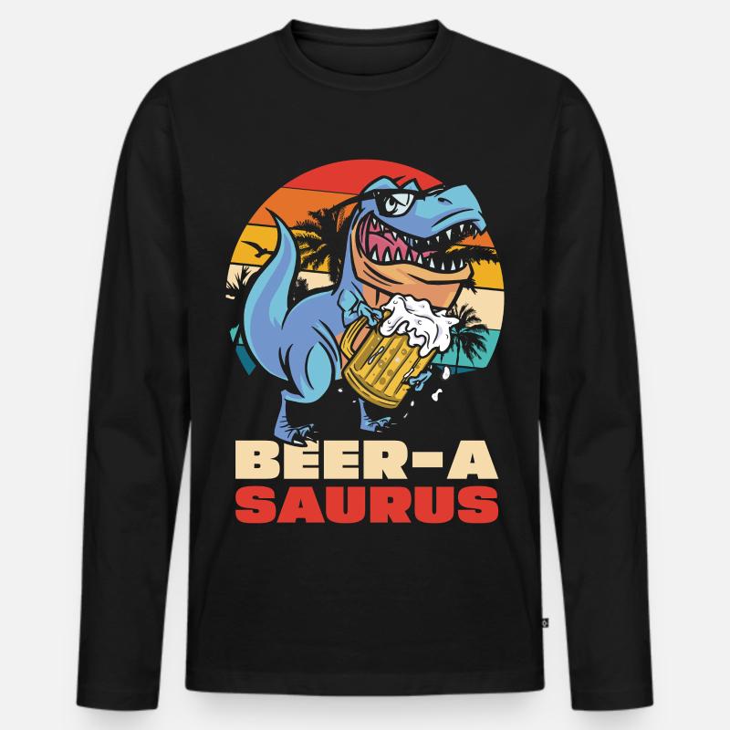BeerA Saurus Dino mit Bierkrug - Männer Premium Bio Langarmshirt - Schwarz