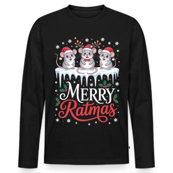 T-shirt de Noël Merry Ratmas avec des rats - T-shirt manches longues Premium bio Homme - noir - Devant - Nico (187cm)