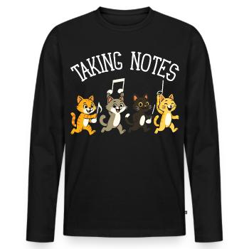 Chat Notes Musicales Humour Musique - T-shirt manches longues Premium bio Homme - noir - Devant - Nico (187cm)
