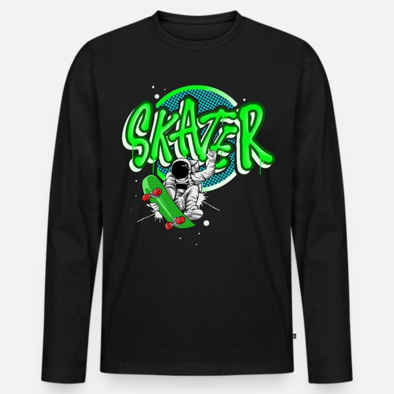 Skateboard Astronaut - Männer Premium Bio Langarmshirt - Schwarz