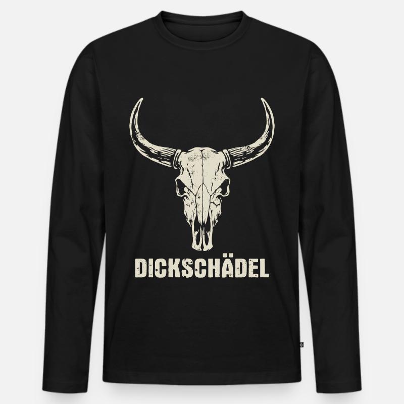 Stierkopf Schädel mit Hörnern - Dickschädel - Männer Premium Bio Langarmshirt - Schwarz