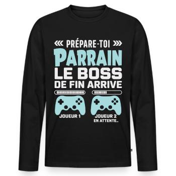 Geek Humor Gift for Gamer Godfather - Men's Premium Organic Long Sleeve Shirt - black - Front - Nico (187cm)