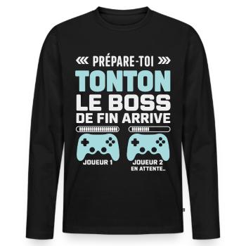 Original Geek Onkel Geschenk Baby Ankündigung - Männer Premium Bio Langarmshirt - Schwarz - Vorne - Nico (187cm)