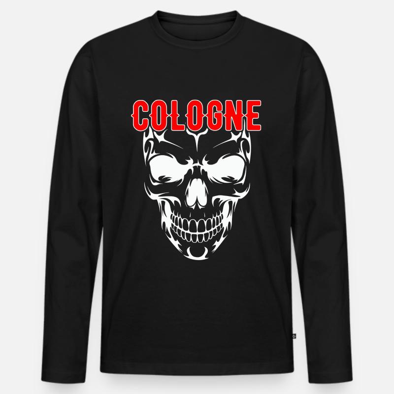 Kölner Schädel mit roter COLOGNE Schrift - Männer Premium Bio Langarmshirt - Schwarz