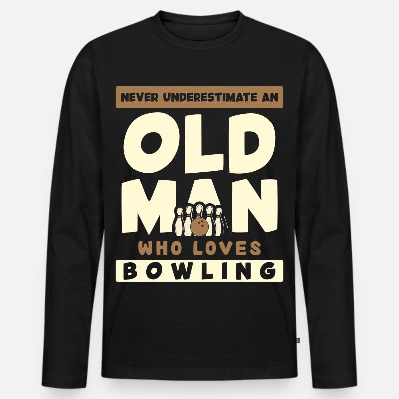 Alter Mann Liebt Bowling Spruch - Männer Premium Bio Langarmshirt - Schwarz