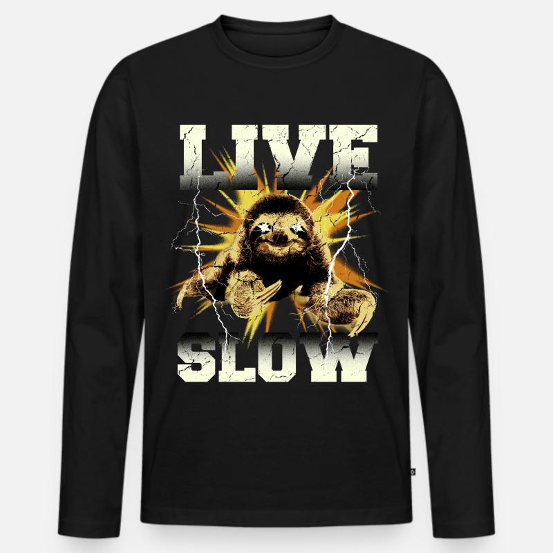 Lebe Langsam Faultier Grafik - Männer Premium Bio Langarmshirt - Schwarz