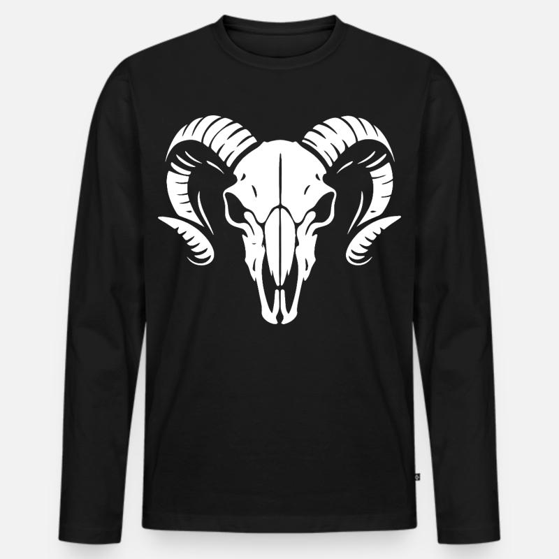 Widderkopf Schädel mit Hörnern - Rammbock - Männer Premium Bio Langarmshirt - Schwarz