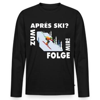 For après-ski? Follow me! – Hüttengaudi Spruch - Men's Premium Organic Long Sleeve Shirt - black - Front - Nico (187cm)