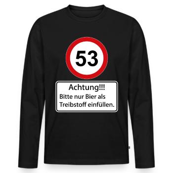 53 Attention : ne remplissez que de la bière comme carburant - T-shirt manches longues Premium bio Homme - noir - Devant - Nico (187cm)
