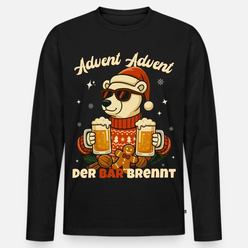 Advent Advent – Der Bär brennt - Männer Premium Bio Langarmshirt - Schwarz