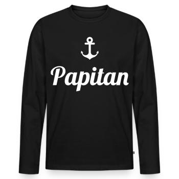 Papitän Funny Pun Capitaine Papa Ancre - T-shirt manches longues Premium bio Homme - noir - Devant - Nico (187cm)