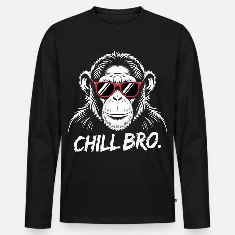Chill Bro Affe Mit Sonnenbrille - Männer Premium Bio Langarmshirt - Schwarz