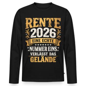 Pension 2026 Numéro 1 quitte le site Vintage - T-shirt manches longues Premium bio Homme - noir - Devant - Nico (187cm)