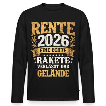 Retraite 2026 La fusée quitte le terrain Vintage - T-shirt manches longues Premium bio Homme - noir - Devant - Nico (187cm)