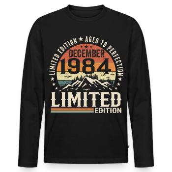 December 1984 - Men's Premium Organic Long Sleeve Shirt - black - Front - Nico (187cm)