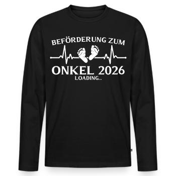 Oncle 2026 chargement annonce de grossesse - T-shirt manches longues Premium bio Homme - noir - Devant - Nico (187cm)