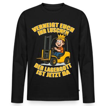Verneigt Euch ihr Luschen der Lagergott ist jetzt - Männer Premium Bio Langarmshirt - Schwarz - Vorne - Nico (187cm)