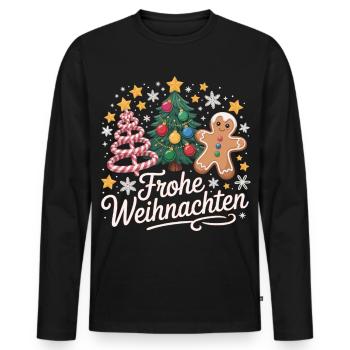 Joyeux Noël avec des étoiles et une canne à sucre - T-shirt manches longues Premium bio Homme - noir - Devant - Nico (187cm)