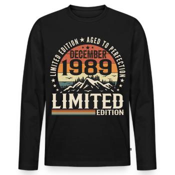 Décembre 1989 - T-shirt manches longues Premium bio Homme - noir - Devant - Nico (187cm)