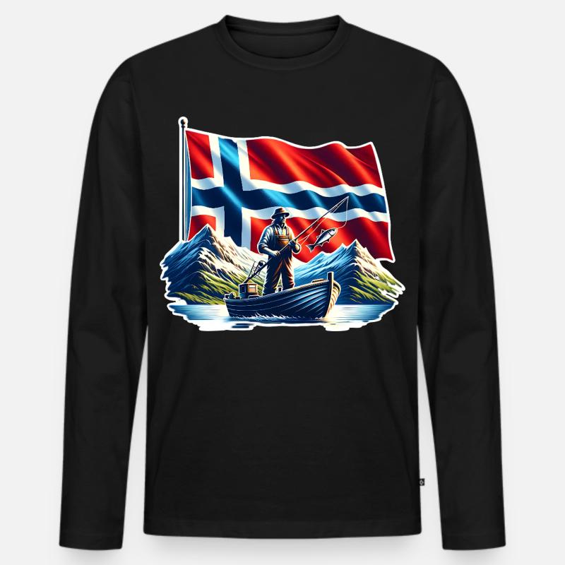 Norwegen Angeln - Männer Premium Bio Langarmshirt - Schwarz