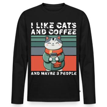J’aime les chats et le café et peut-être trois personnes - T-shirt manches longues Premium bio Homme - noir - Devant - Nico (187cm)