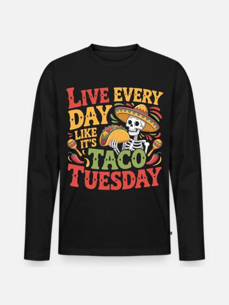 Taco Tuesday – Grappig Food Shirt voor feestjes - Mannen Premium Bio shirt met lange mouwen - zwart